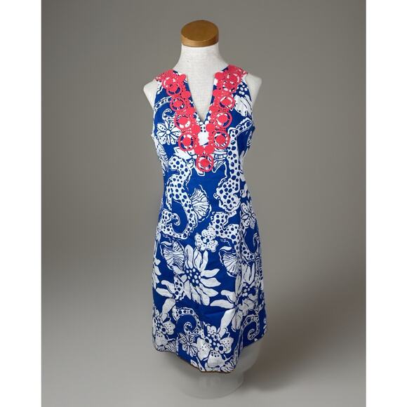 Lilly Pulitzer Dresses & Skirts - Lilly Pulitzer Augusta Shift Dress Size 6 Deep Sea Blue Quahog Chowdah Lace